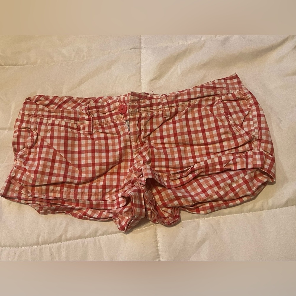American Eagle Outfitters red and white checkered shorts